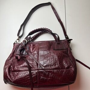 Luana Luxury Burgundy Genuine Leather Crocodile Embossed Satchel Bag